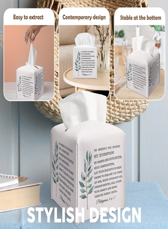 AWSICE Christian Decorative Tissue Box Cover Square, Facial Paper Organizer, Bible Verse Inspirational Gift Ideas for Friends, Be Anxious for Nothing, Bathroom Office Decor-(5.2 Inches) - Image 4